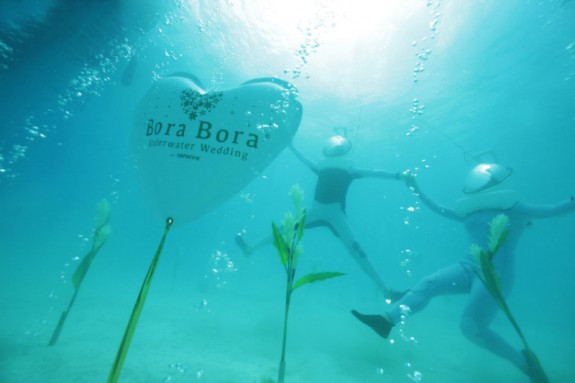 Wedding Ceremony Under the Turquoise Waters of the Lagoon of Bora Bora